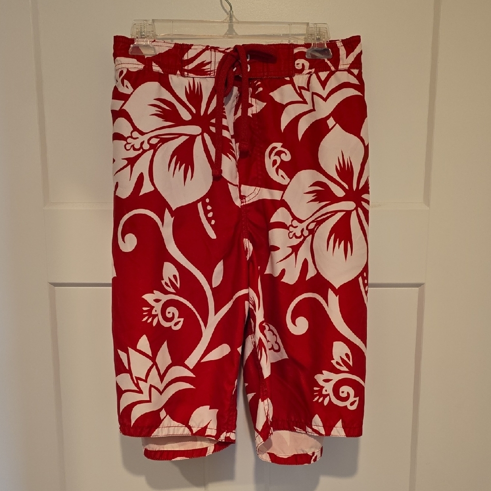 Old Navy Red and White Floral Swim Trunks